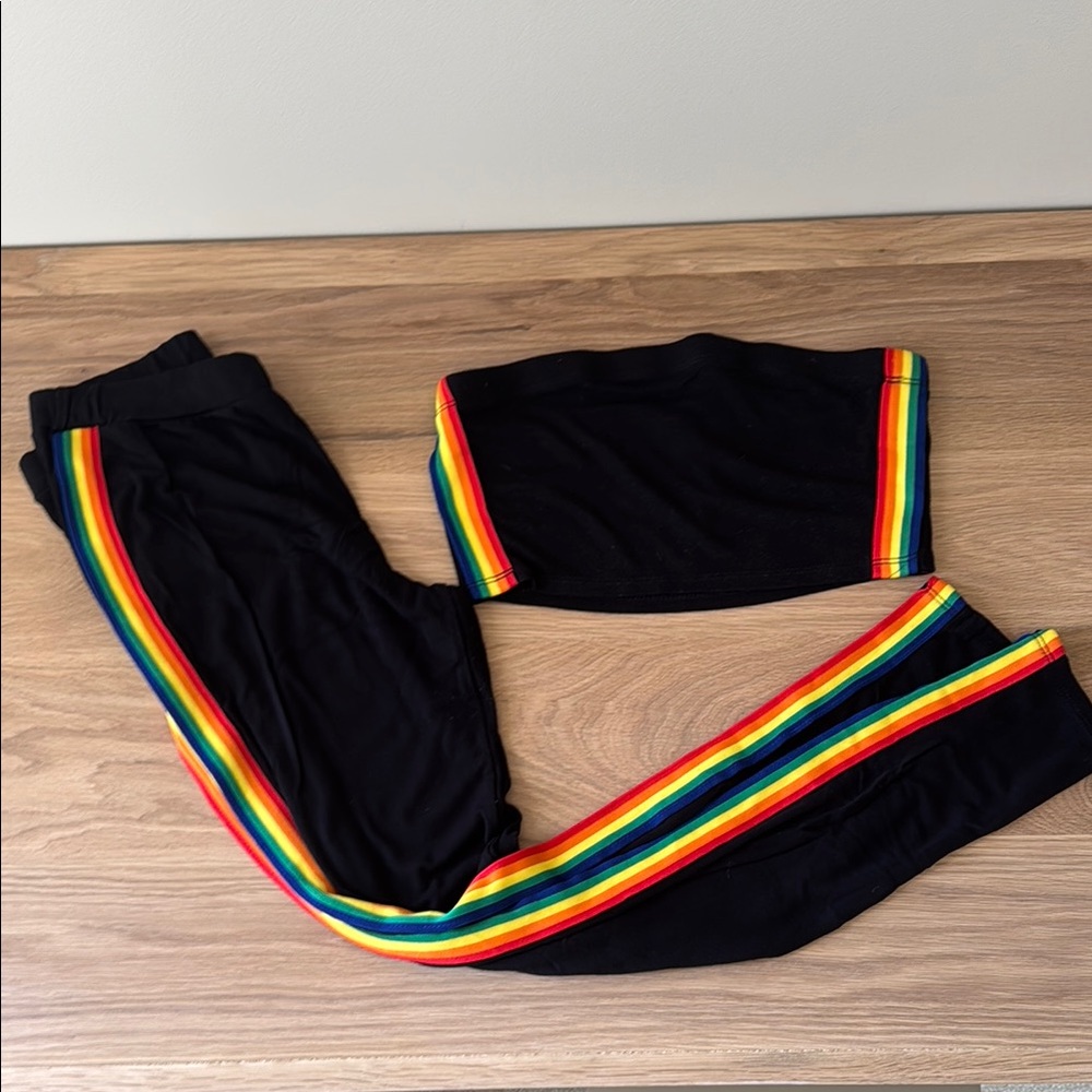Black Rainbow Stripe Two-Piece Set Bandeau Rainbow Leggings